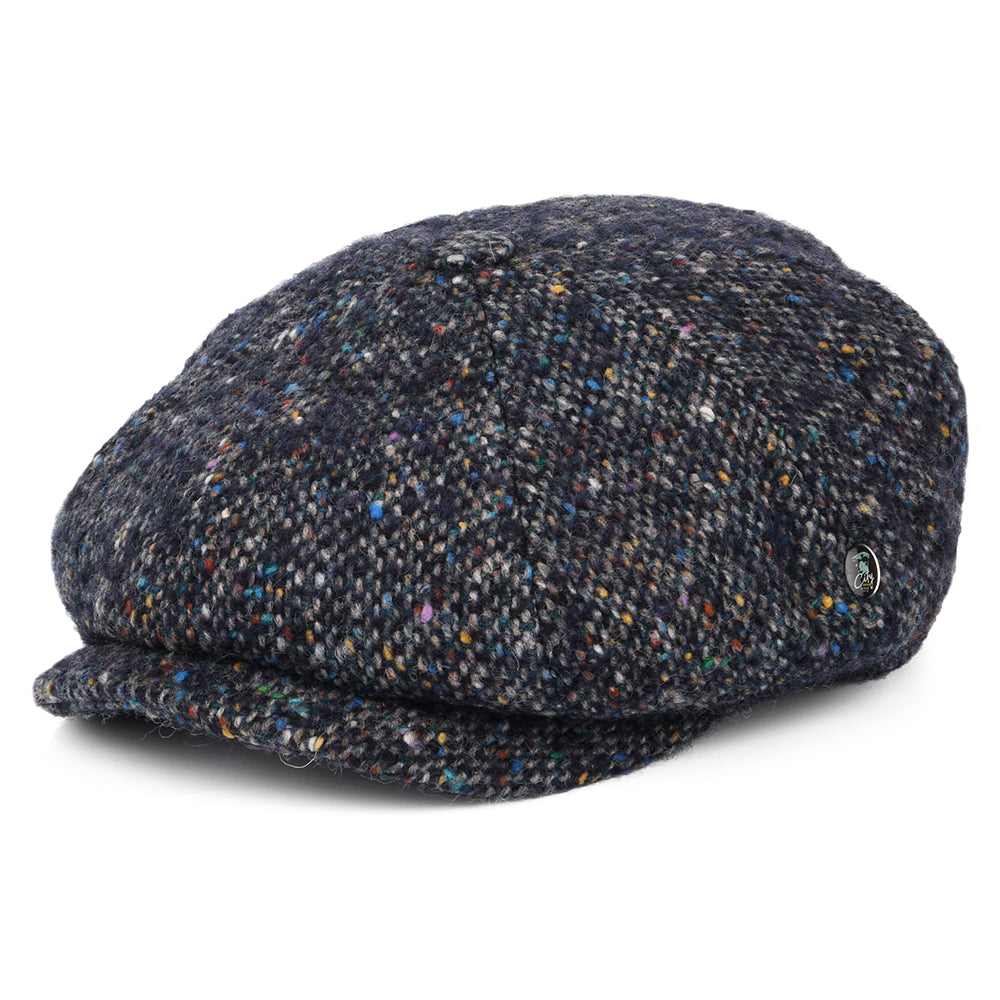 Gorra Newsboy ajuste profundo de Tweed Donegal con mezcla de tonos de City Sport - Azul Marino-Multi