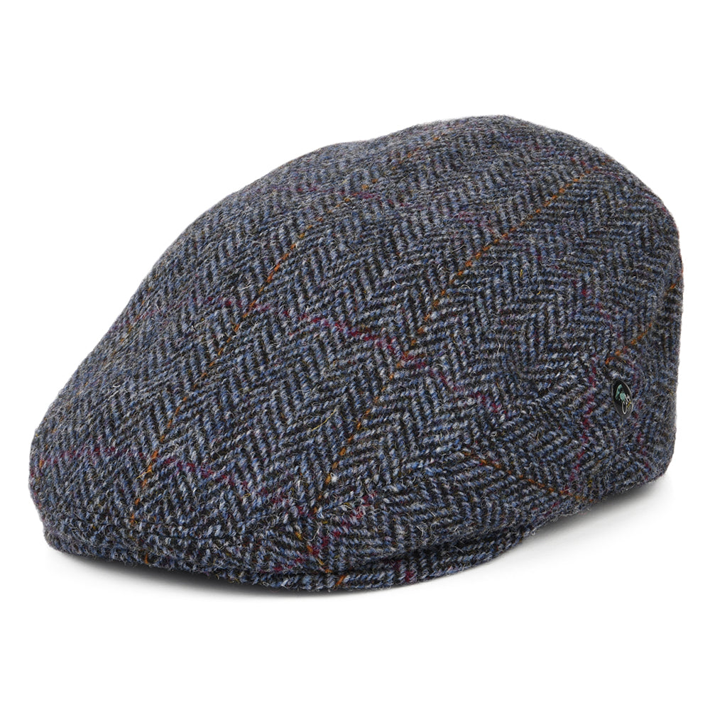 Gorra plana de HARRIS TWEED diseño de espiga de City Sport - Azul Marino-Azul