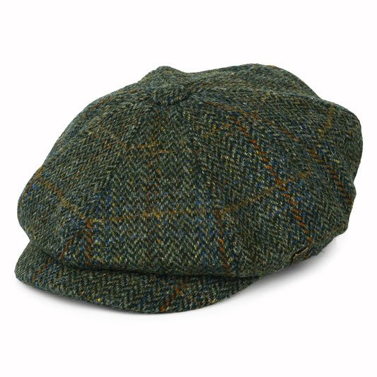 Gorra Newsboy redonda Carloway de Harris Tweed diseño de espiga de Failsworth - Verde Oliva-Azul-Ladrillo