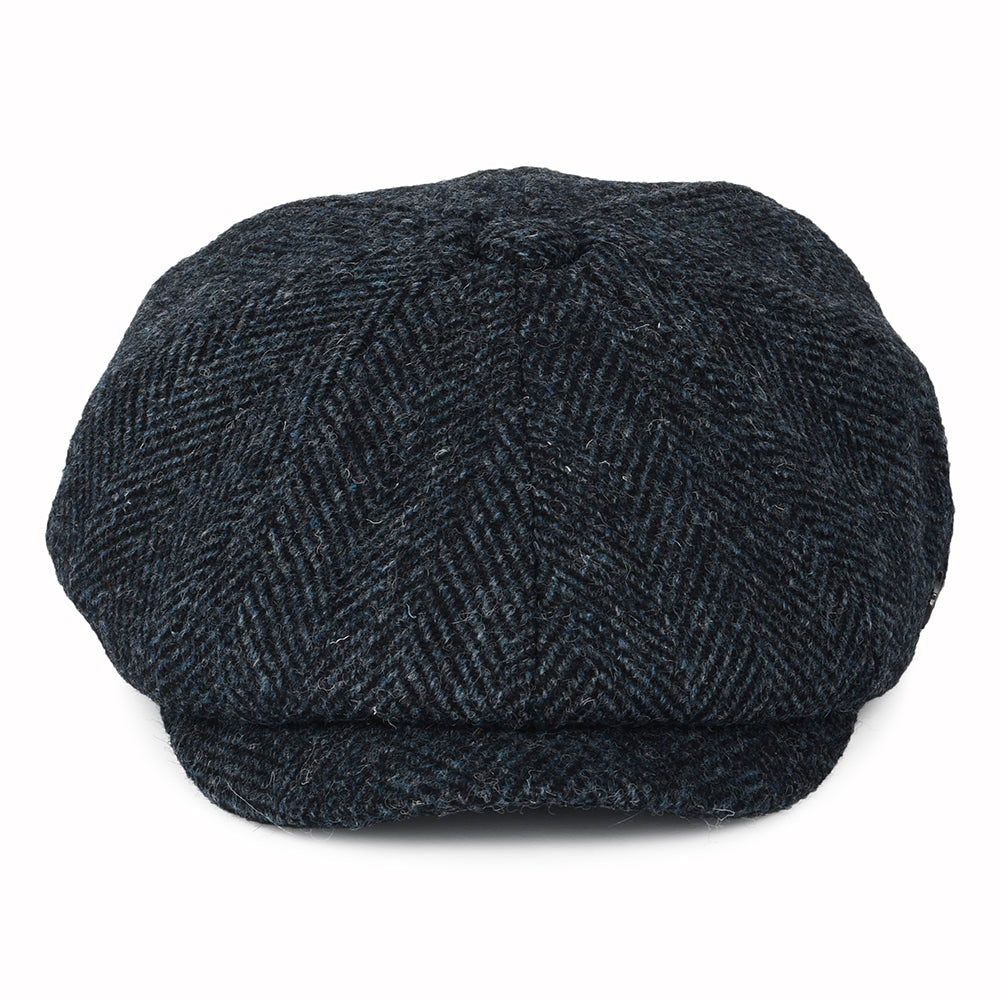 Gorra Newsboy redonda Carloway de Harris Tweed diseño de espiga de Failsworth - Azul-Negro