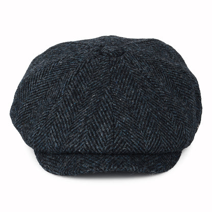 Gorra Newsboy redonda Carloway de Harris Tweed diseño de espiga de Failsworth - Azul-Negro