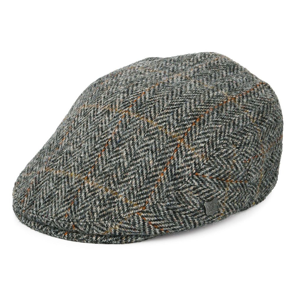 Gorra plana Stornoway de HARRIS TWEED diseño de espiga de Failsworth - Gris-Negro