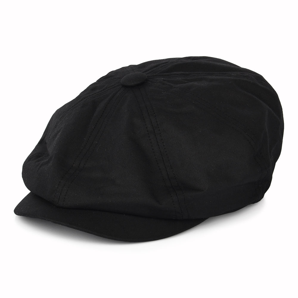 Gorra Newsboy Alfie de algodón encerado británico de Failsworth - Negro