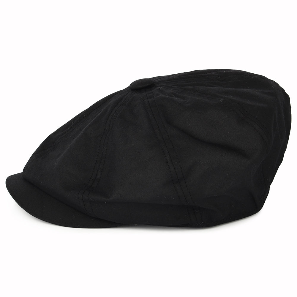 Gorra Newsboy Alfie de algodón encerado británico de Failsworth - Negro
