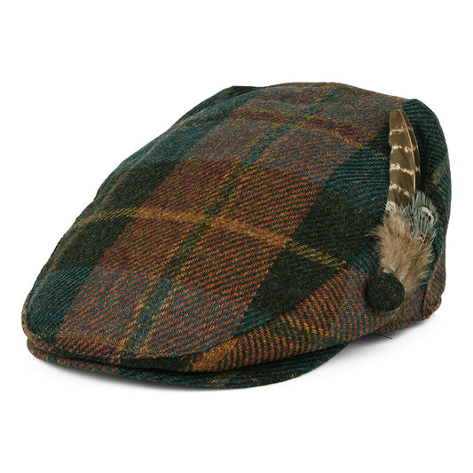 Gorra plana mujer pluma de lana británica Tela escocesa de Failsworth - Verde Azulado-Ladrillo