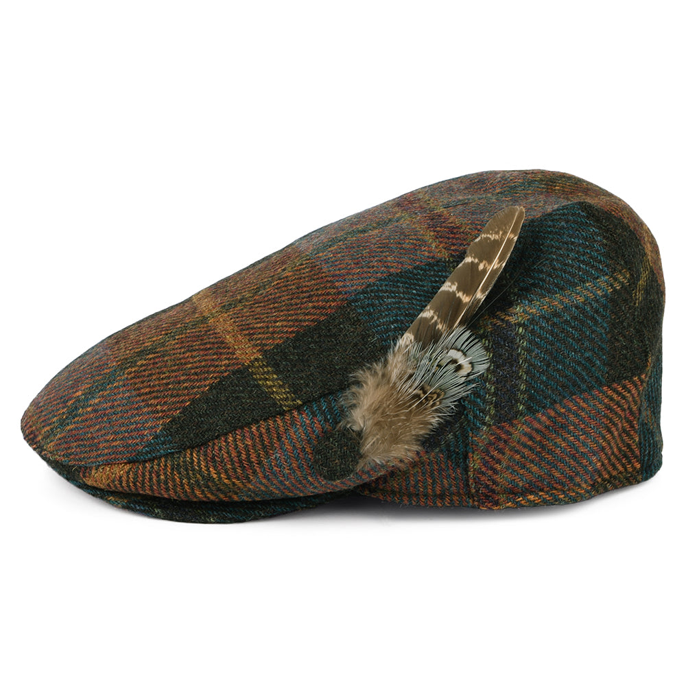 Gorra plana mujer pluma de lana británica Tela escocesa de Failsworth - Verde Azulado-Ladrillo