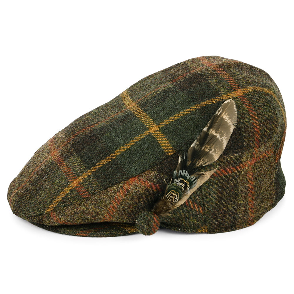 Gorra plana mujer pluma de lana británica Tela escocesa de Failsworth - Verde- Marrón-Mostaza
