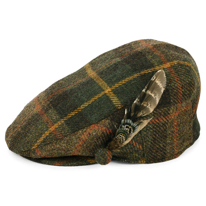 Gorra plana mujeres pluma de lana británica Tela escocesa de Failsworth - Verde- Marrón-Mostaza