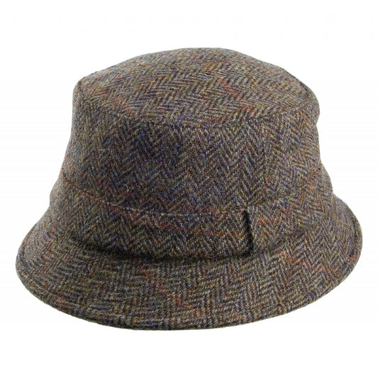 Sombrero de pescador Grouse de Harris Tweed de Failsworth - Oliva-Azul