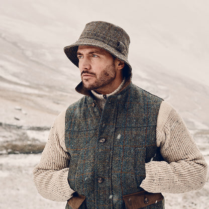Sombrero de pescador Grouse de HARRIS TWEED de Failsworth - Oliva-Azul