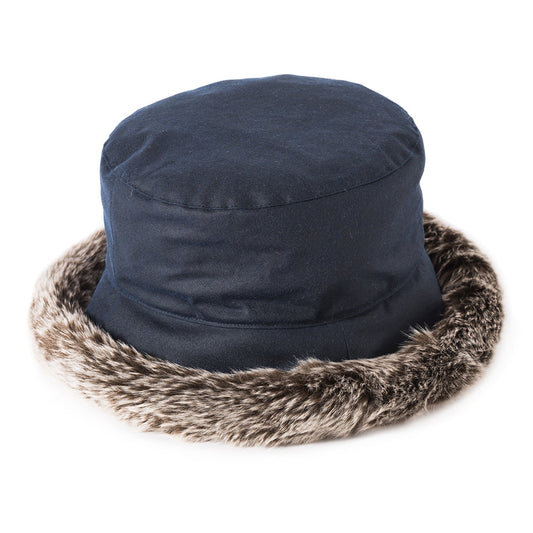 Sombrero de pescador Classic Ribete de piel sintética de algodón encerado de Failsworth - Azul Marino