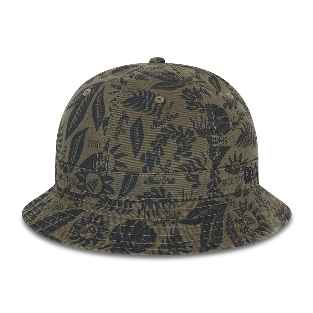 Sombrero de pescador NE Hibiscus Print de New Era - Verde Oliva