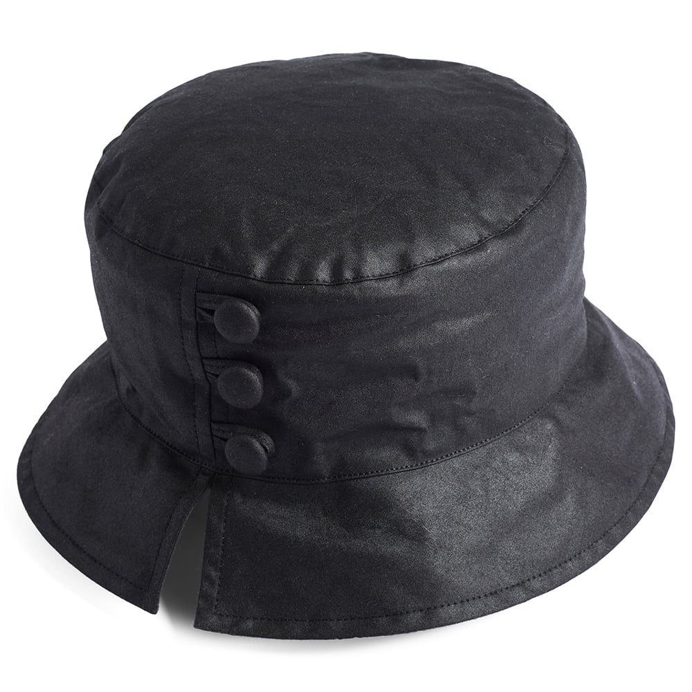 Sombrero de pescador Olivia lluvia de algodón encerado de Failsworth - Negro