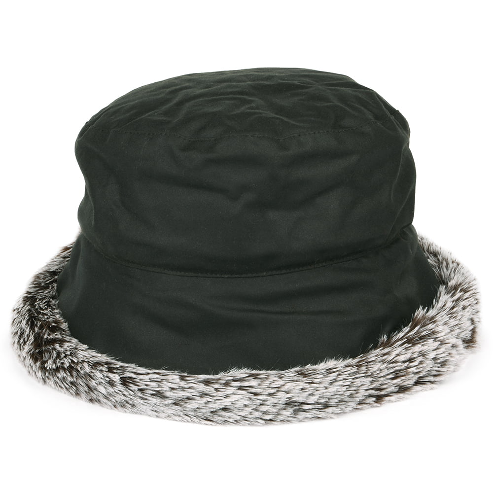 Sombrero de pescador Ribete de piel sintética de algodón encerado británico de Failsworth - Verde Oliva