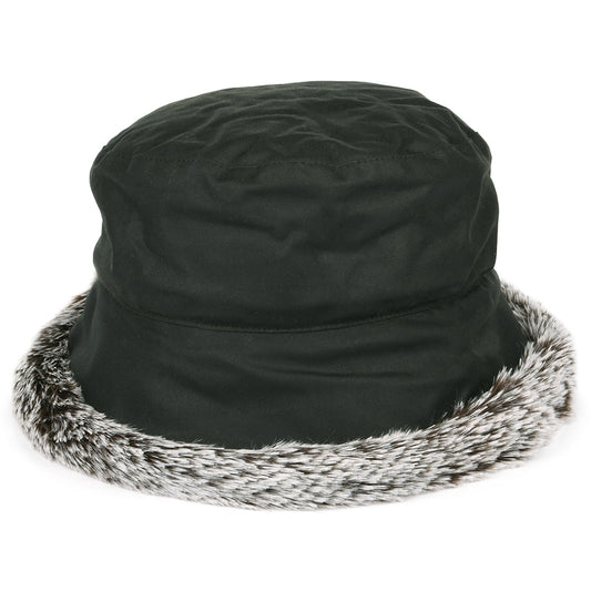 Sombrero de pescador Ribete de piel sintética de algodón encerado británico de Failsworth - Verde Oliva