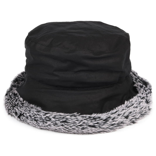Sombrero de pescador Ribete de piel sintética de algodón encerado británico de Failsworth - Negro