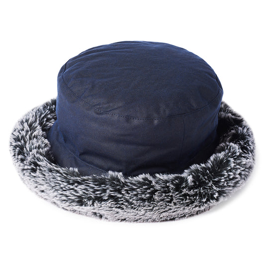 Sombrero de pescador Ribete de piel sintética de algodón encerado británico de Failsworth - Azul Marino