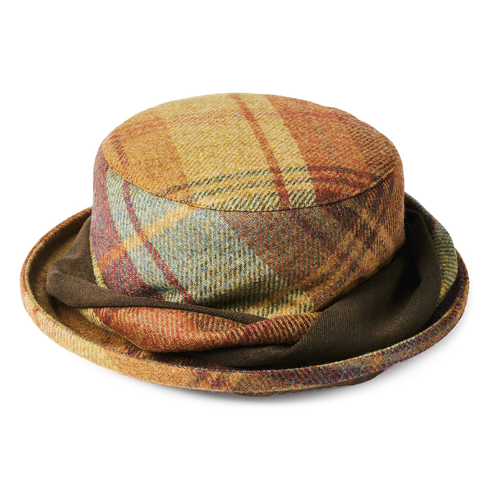 Sombrero de pescador de lana británica Tela escocesa de Failsworth - Mostaza-Marrón-Vino