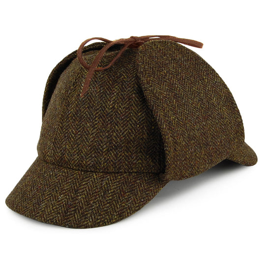 Gorra cazador Sherlock Holmes de Tweed diseño de espiga de Christys - Verde Oliva