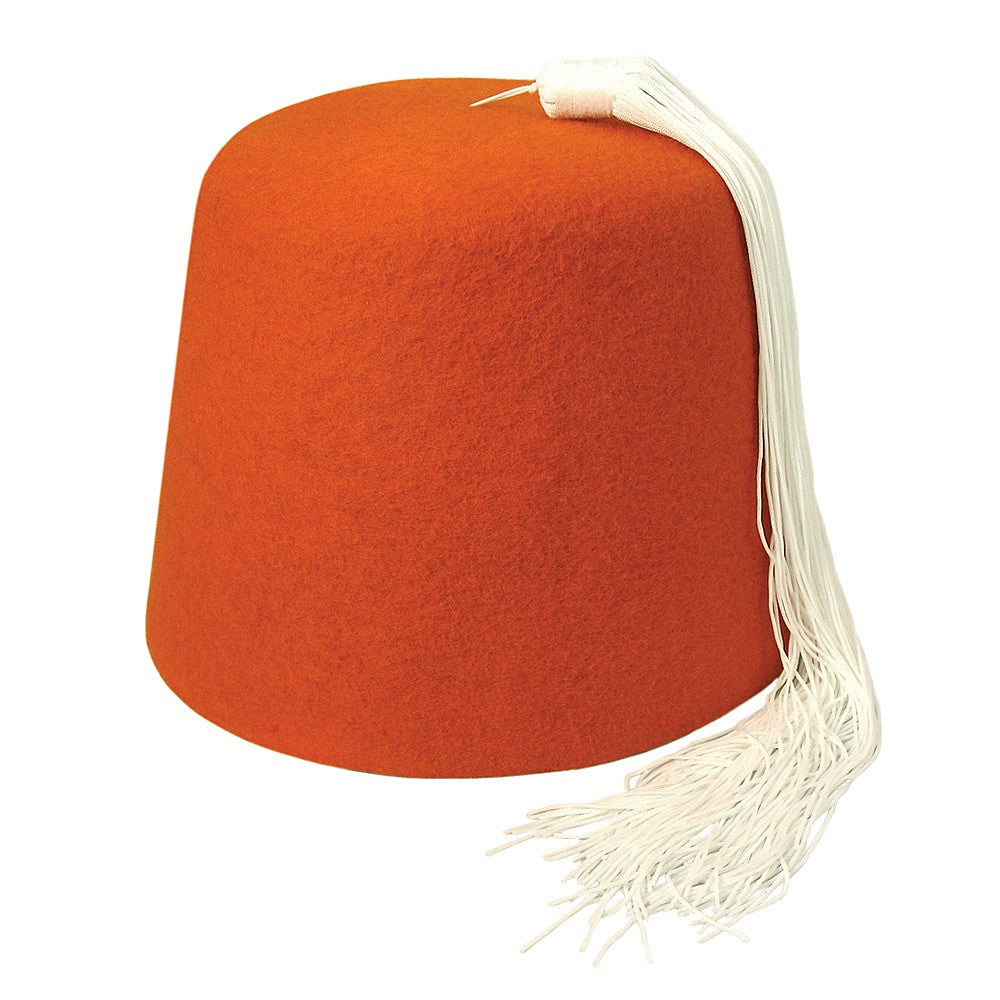 Sombrero Fez con borla blanca de Village Hats - Naranja