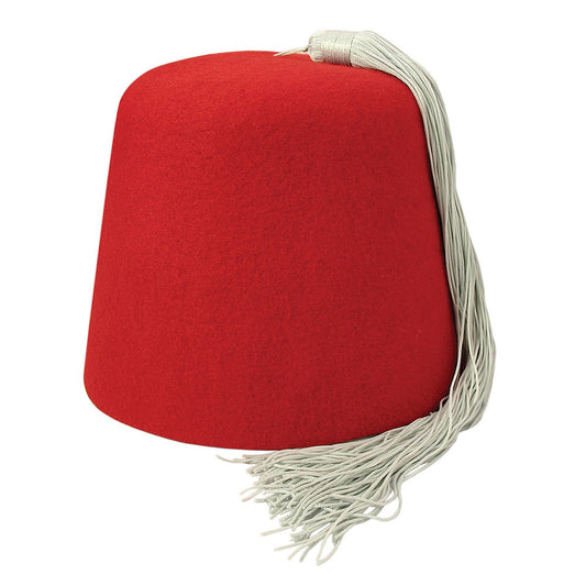 Sombrero Fez con borla blanca de Village Hats - Rojo