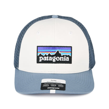 Gorra Trucker P-6 Logo de algodón orgánico de Patagonia - Blanco-Azul Ahumado