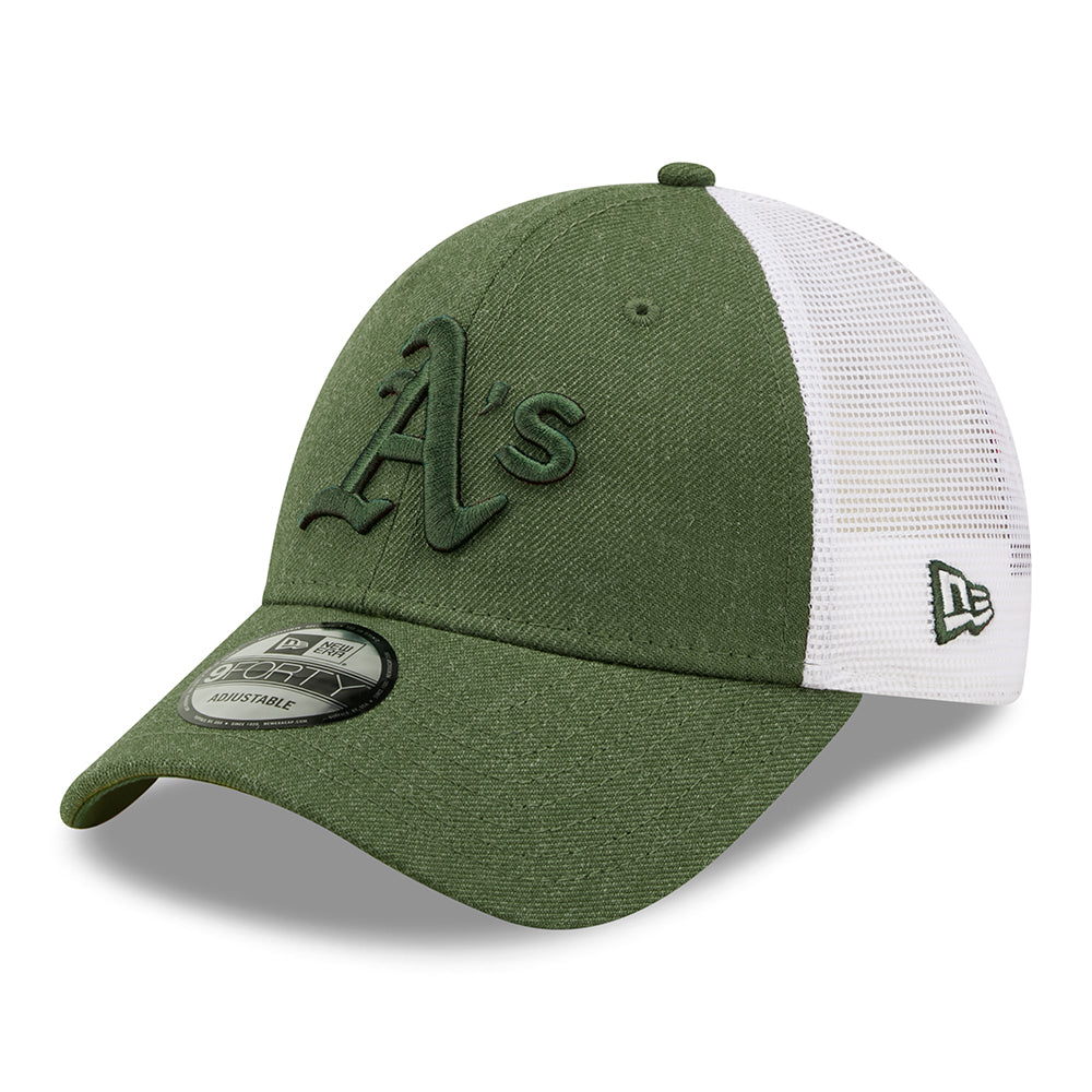 Gorra Trucker 9FORTY MLB Home Field Oakland Athletics de New Era - Verde Oliva Jaspeado