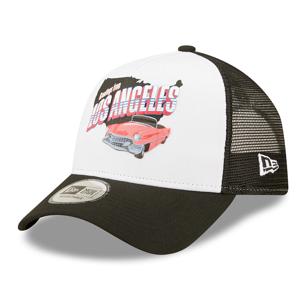 Gorra Trucker 9FORTY Repreve US State Wordmark Los Angeles de New Era - Negro-Blanco