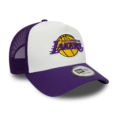 Gorra Trucker 9FORTY A-Frame NBA Team Colour Block L.A. Lakers de New Era - Blanco-Morado