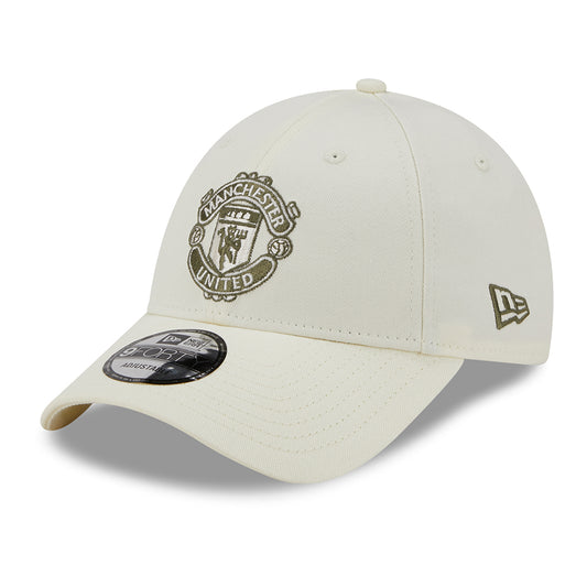 Gorra de béisbol 9FORTY de temporada Manchester United FC de New Era - Blanco Roto-Oliva