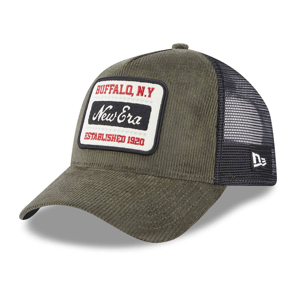 Gorra Trucker A-Frame de pana de New Era - Verde Oliva-Negro