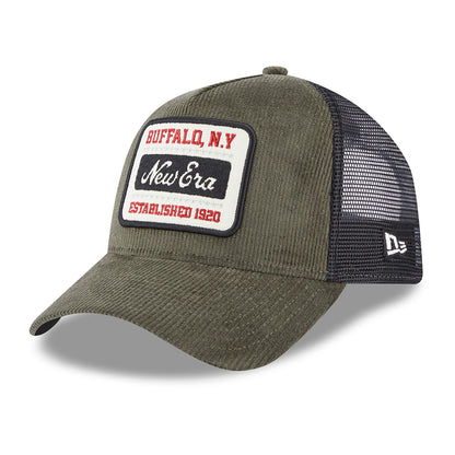 Gorra Trucker A-Frame de pana de New Era - Verde Oliva-Negro