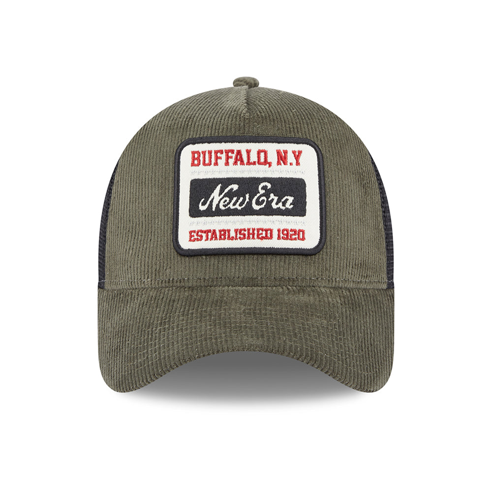 Gorra Trucker A-Frame de pana de New Era - Verde Oliva-Negro