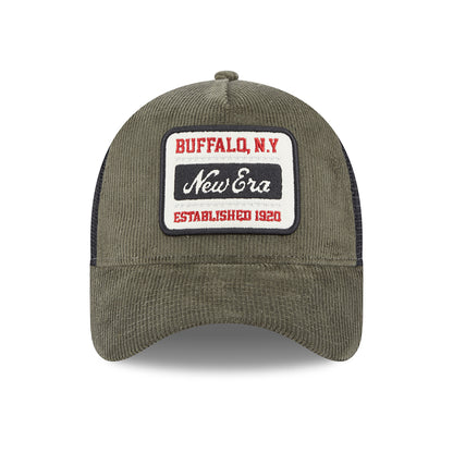 Gorra Trucker A-Frame de pana de New Era - Verde Oliva-Negro