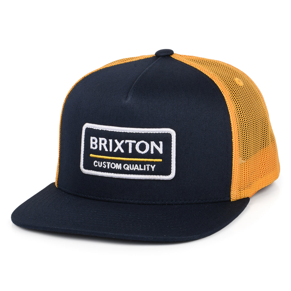 Gorra Trucker Palmer Proper MP de Brixton - Azul Marino Lavado-Amarillo