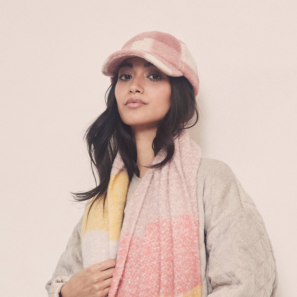 Gorra de béisbol Invierno de mezcla de lana a cuadros de Seeberger - Rosa-Blanco Roto
