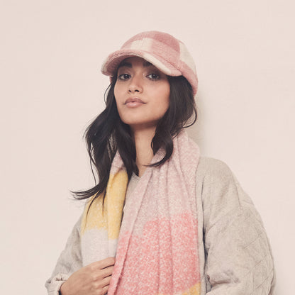 Gorra de béisbol Invierno de mezcla de lana a cuadros de Seeberger - Rosa-Blanco Roto