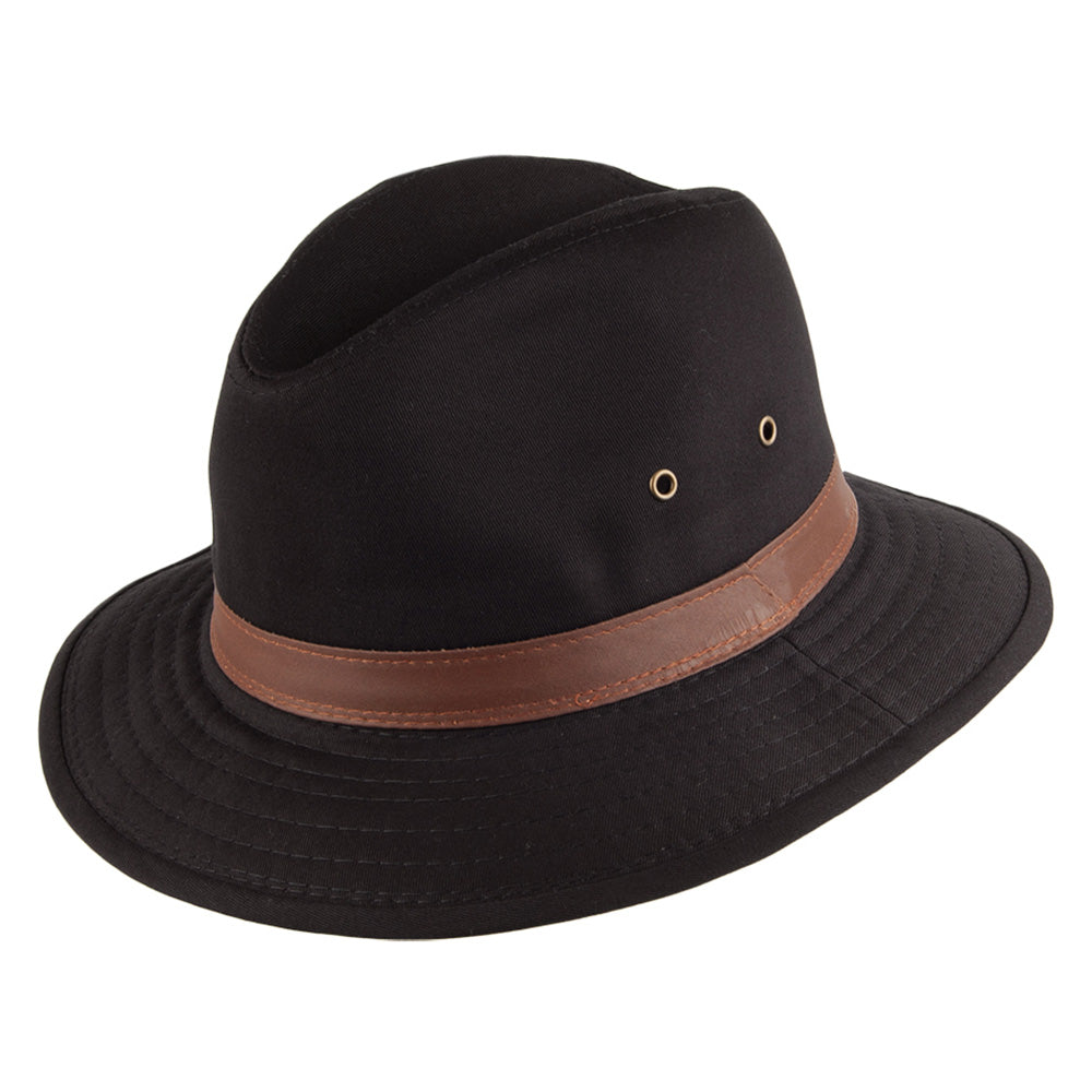 Sombrero Safari Resistente a lloviznas de algodón de Dorfman Pacific - Negro