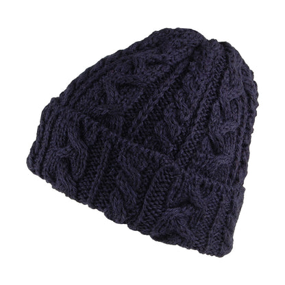 Gorro Beanie con dobladillo de lana inglesa de punto trenzado de Highland 2000 - Azul Marino
