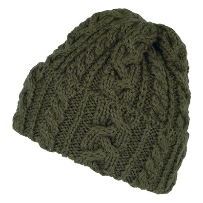 Gorro Beanie Cuffed de lana inglesa de punto cable de Highland 2000 - Verde Oliva