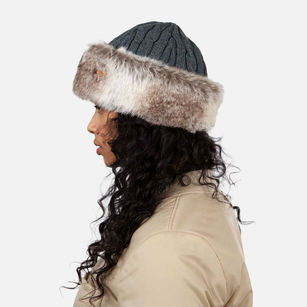 Gorro Beanie de piel sintética de punto cable de Barts - Antracita-Beige Arena