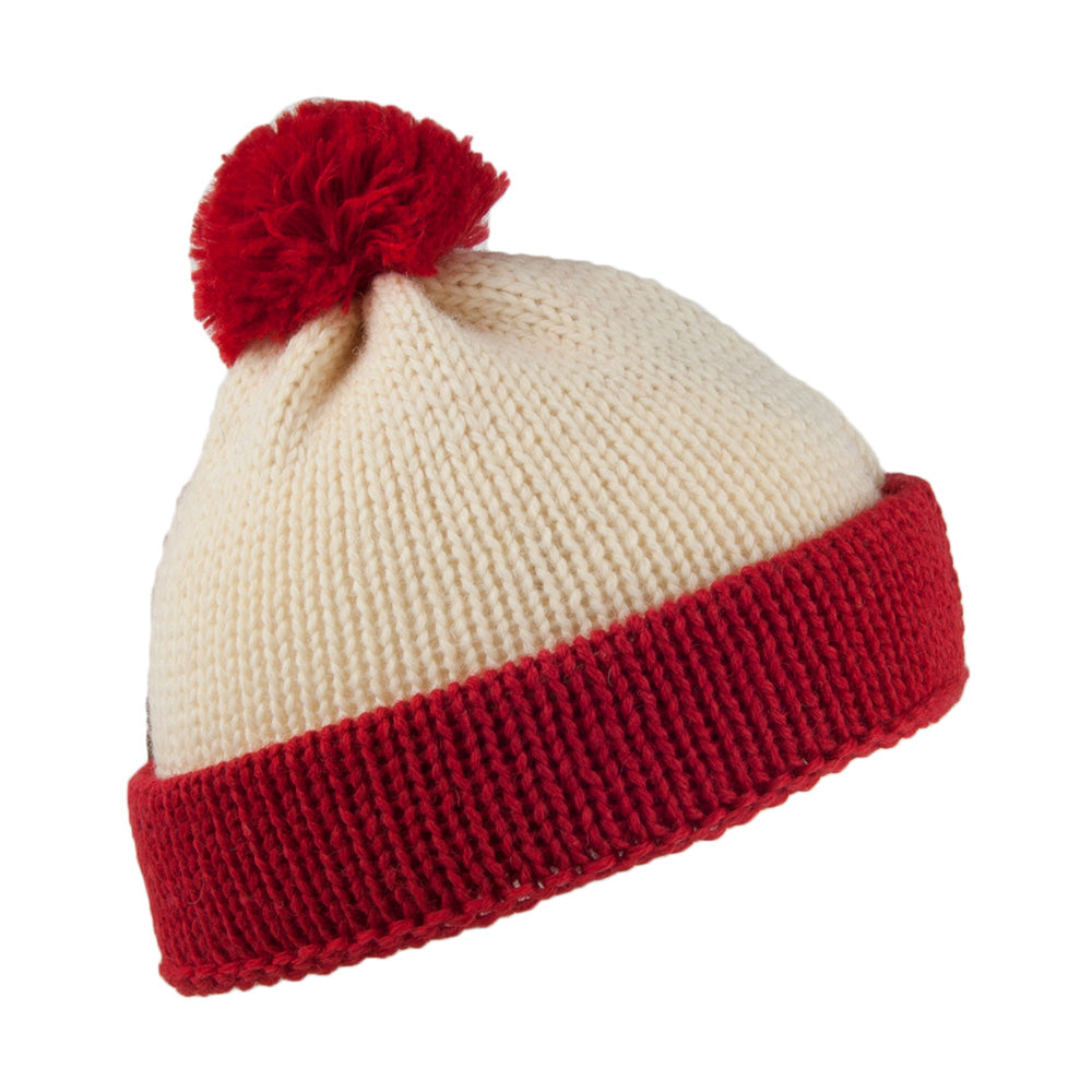 Gorro con pompón Traveller de corte bajo de lana inglesa de Highland 2000 - Rojo-Blanco