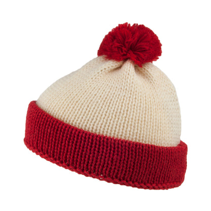 Gorro con pompón Traveller de corte bajo de lana inglesa de Highland 2000 - Rojo-Blanco