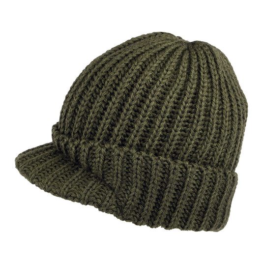 Gorro Beanie visera corta de lana inglesa de Highland 2000 - Verde Oliva