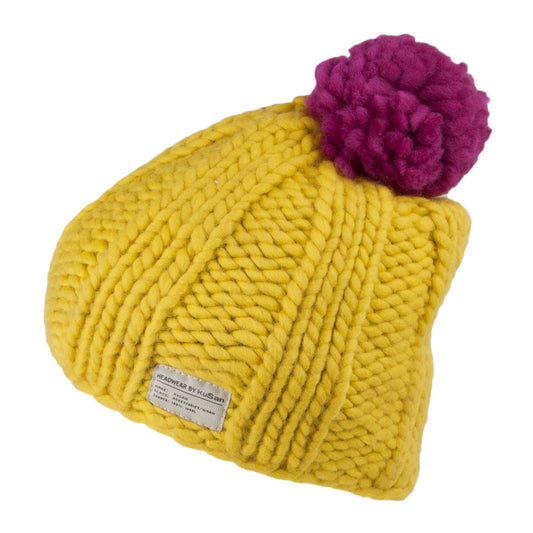 Gorro tejido con pompón Multi Pom de Kusan - Amarillo
