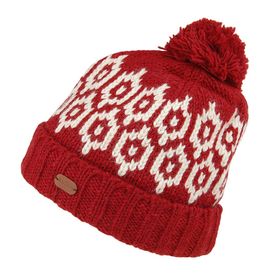 Gorro con pompón con vuelta con estampado de Kusan - Rojo