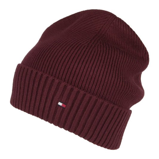 Gorro Beanie Essential Flag de algodón y cachemira de Tommy Hilfiger - Vino Oscuro