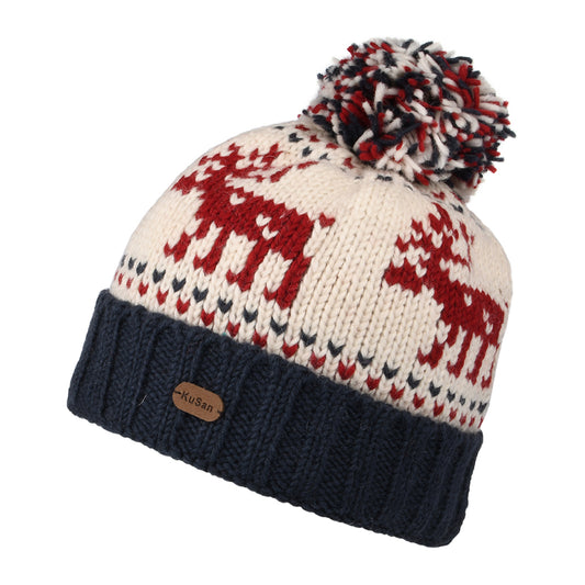 Gorro con pompón Reindeer con vuelta de Kusan - Azul Marino-Crema