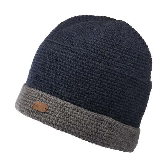 Gorro Beanie Turn up Crochet de Kusan - Azul Marino-Gris