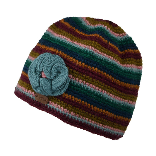 Gorro Beanie Crochet Flor de Kusan - Ciruela-Turquesa